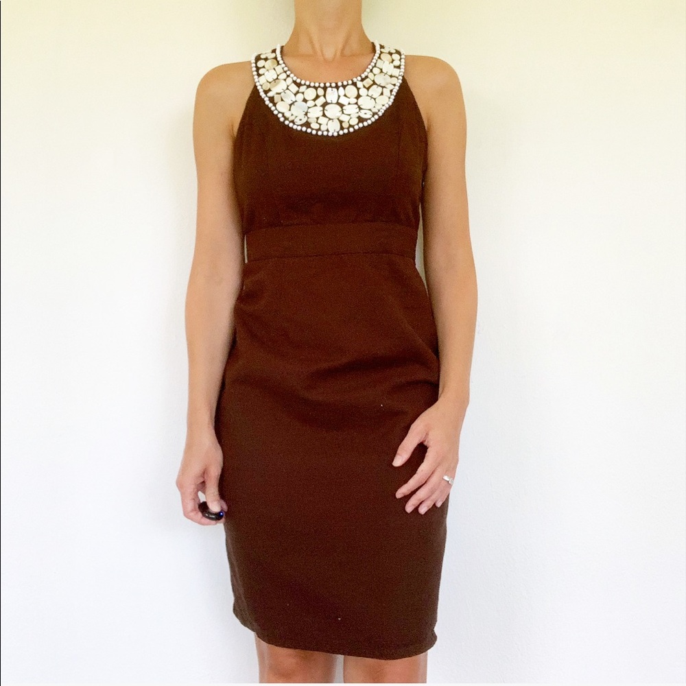 Merona brown embroidered bead neckline dress size 2